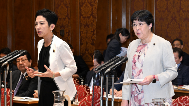 20260717参院予算員会で高市総理に迫る蓮舫議員と田名部匡代議員