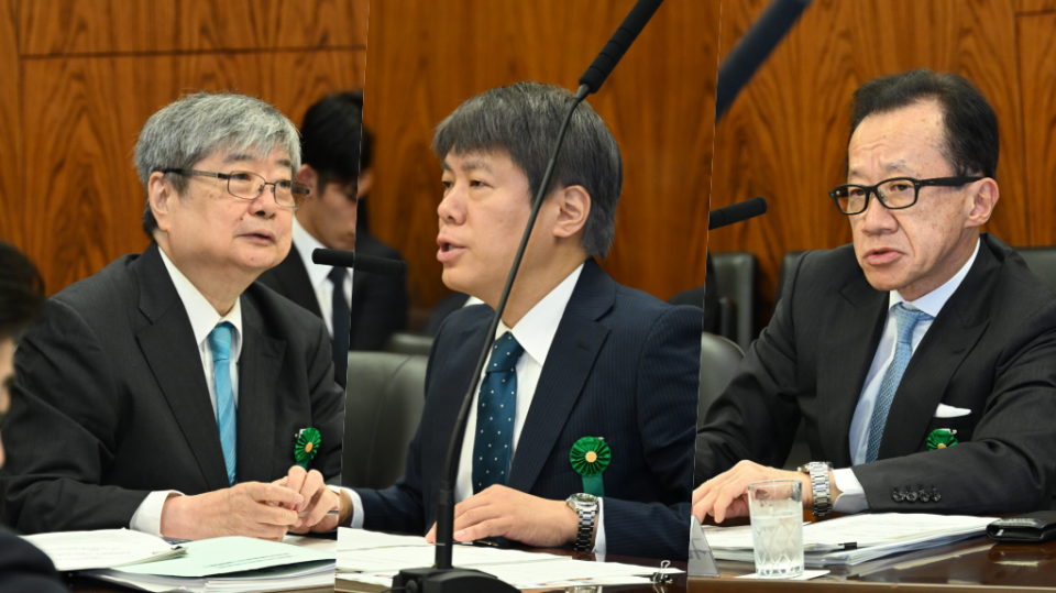 写真左から、海渡雄一、小谷賢、北村滋各参考人 20260519参院内閣員会参考人質疑 左から海渡雄一、小谷賢、北村滋各参考人