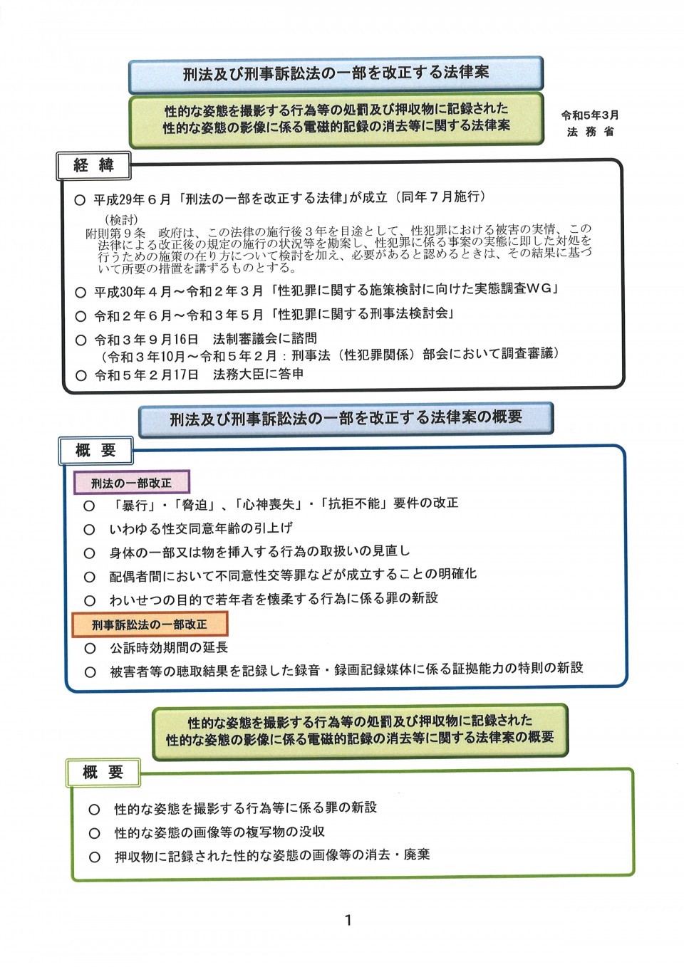 刑法及び刑事訴訟法の一部を改正する法律案 性的な姿態を撮影する行為等の処罰及び押収物に記録された性的な姿態の影像に係る電磁的記録の消去等に関する法律案