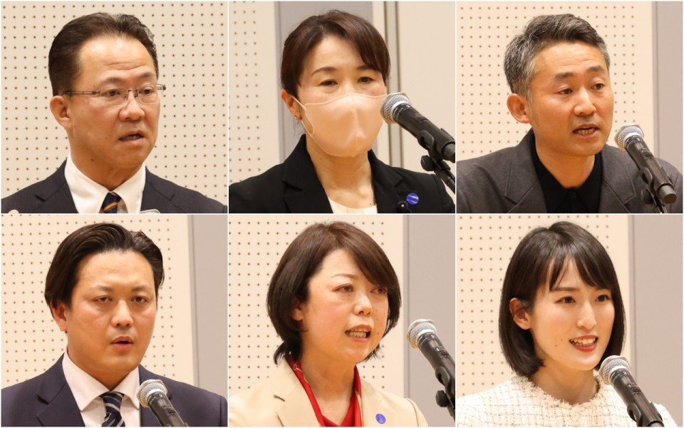 左上から右に、高原としひこ県議、中川雅子県議、鈴木かずふみさん、左下から右に、森山幸治市議、川上ともみさん、くにともさよさん collage_6_rez.jpg